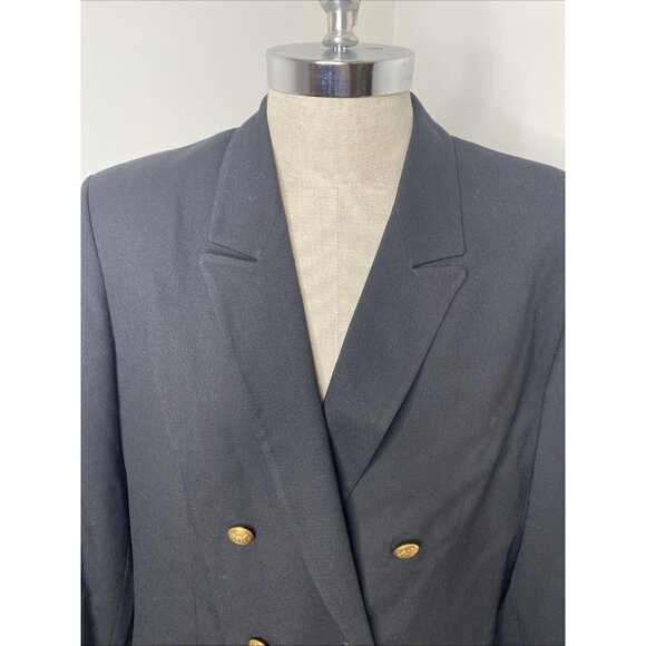 Talbots Black Worsted Wool Blazer 18 Double Breasted Gold Crest Buttons USA - Picture 2 of 8